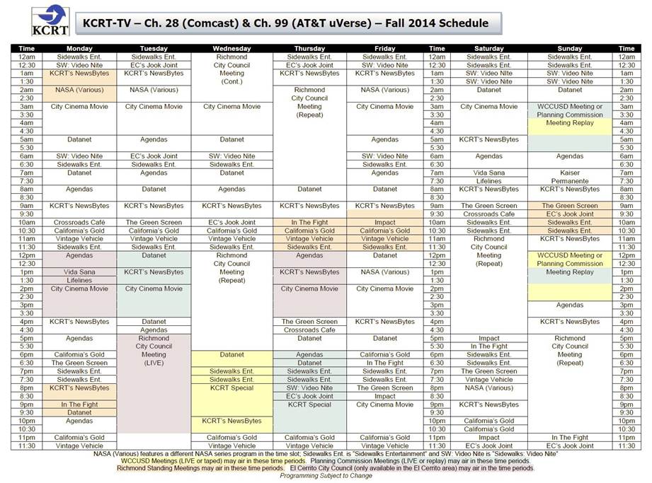 Description: Description: KCRT FALL SCHEDULE